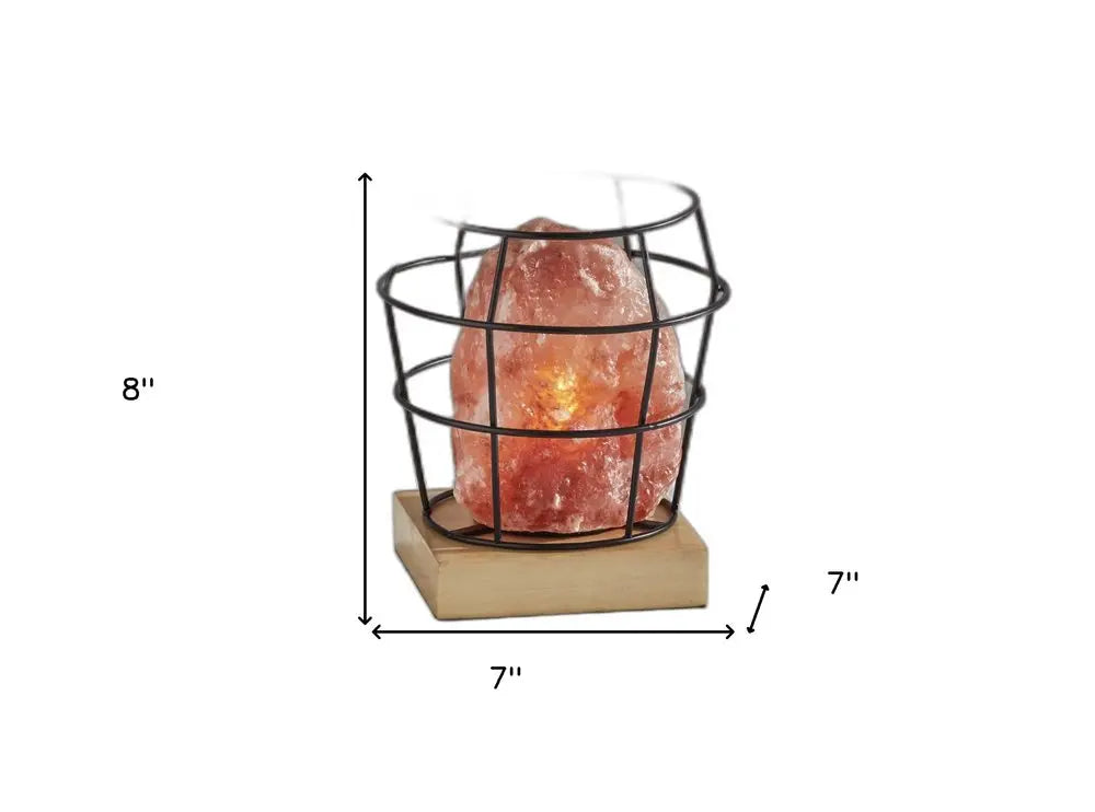 8" Himalayan Salt Accent Lamp With Black Cage Shade HomeRoots