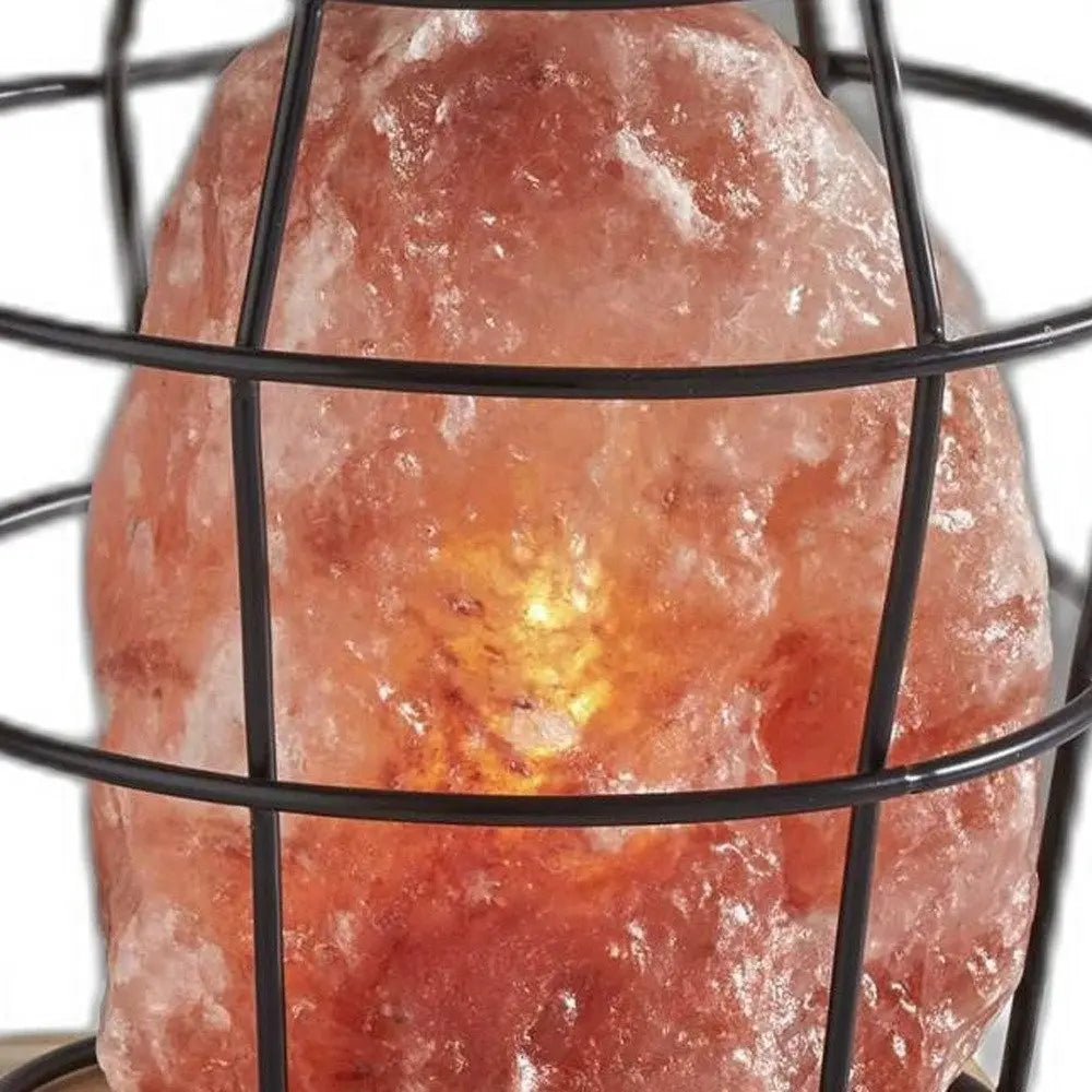 8" Himalayan Salt Accent Lamp With Black Cage Shade HomeRoots