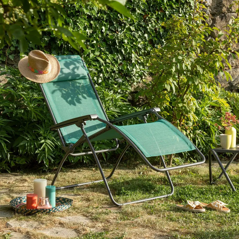 27" Green Metal Outdoor Zero Gravity Chair with Green Cushion HomeRoots