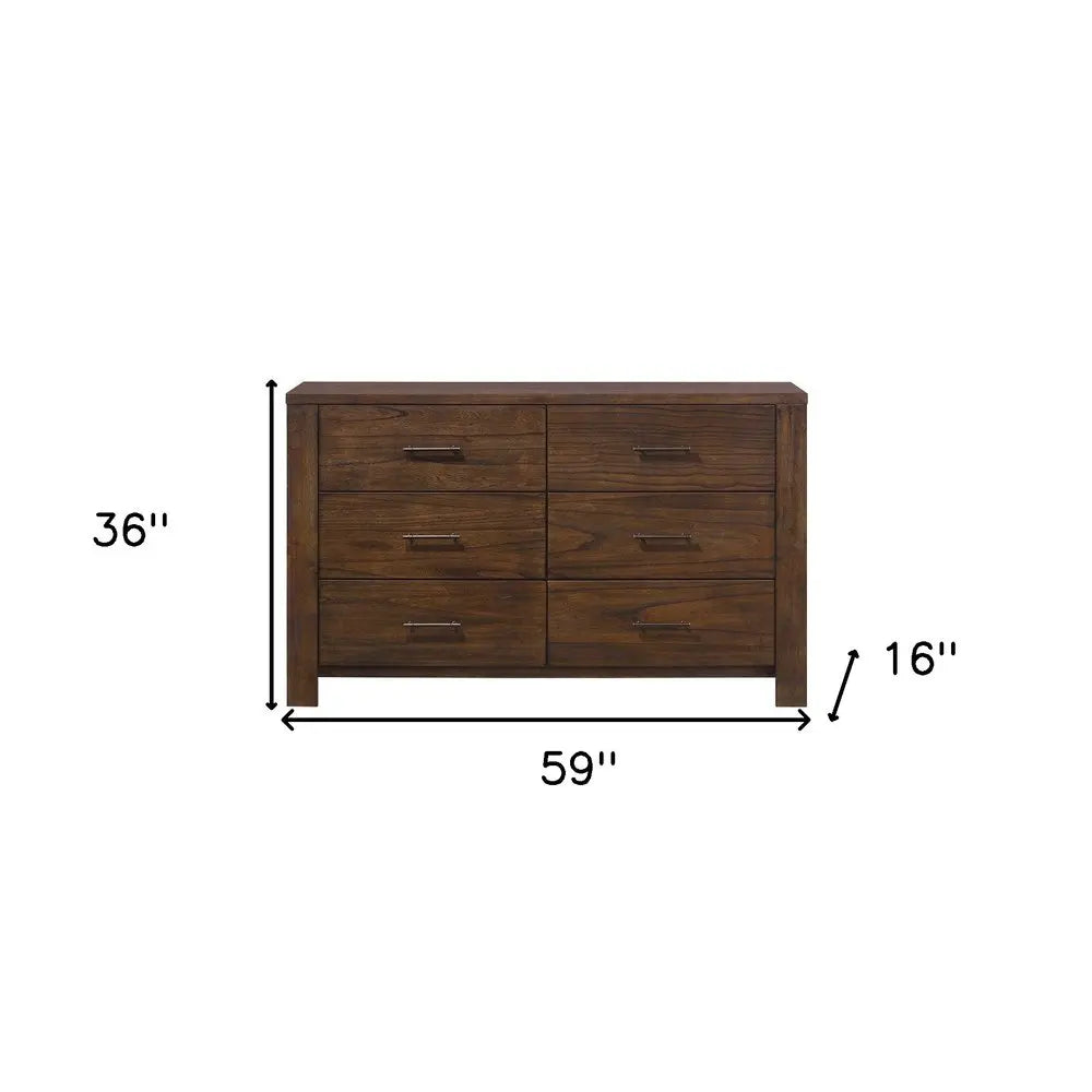59" Brown Metal Six Drawer Dresser HomeRoots