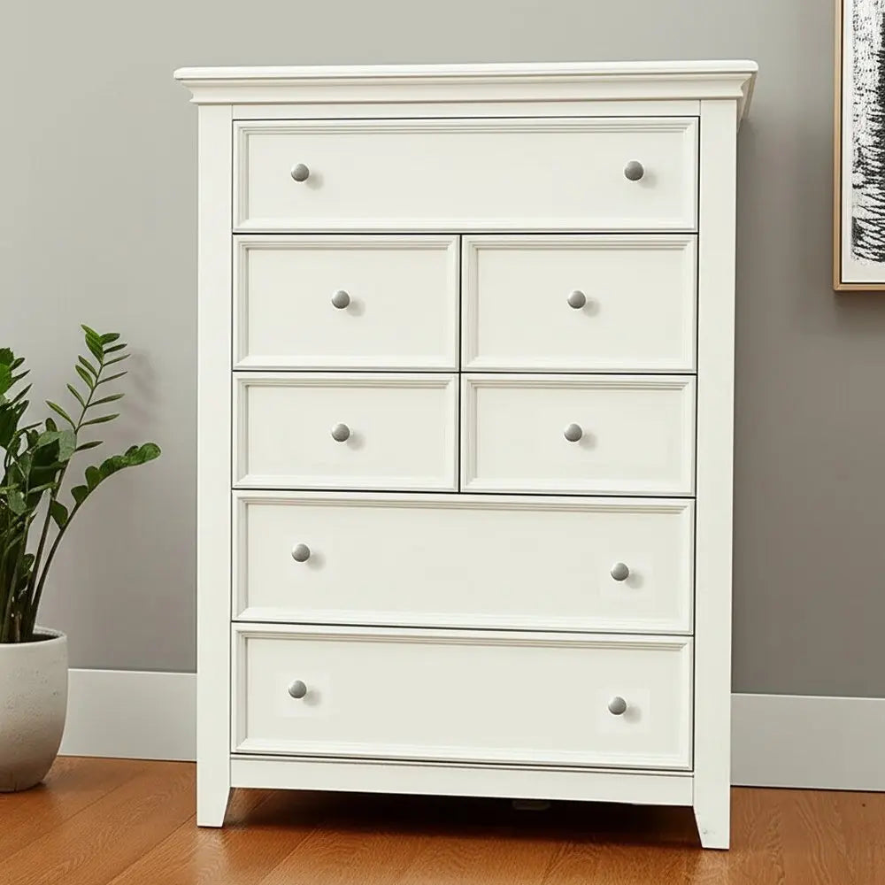 36" White Solid Wood Seven Drawer Dresser HomeRoots