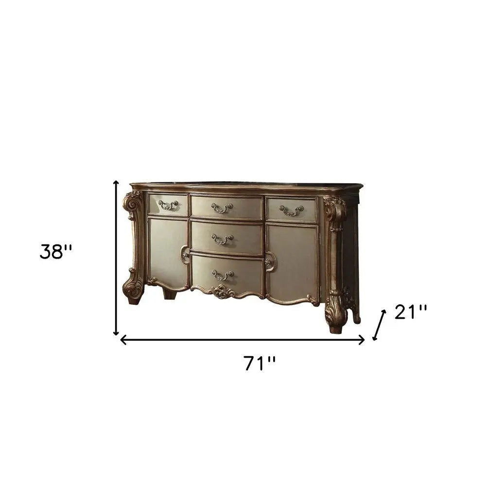 71" Gold Solid Wood Dresser HomeRoots