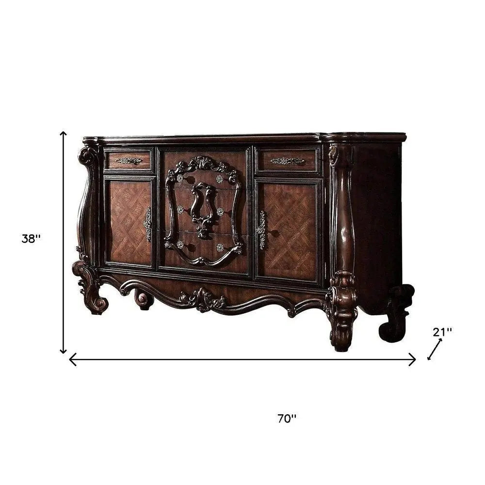 70" Cherry Oak Solid Wood Five Drawer Combo Dresser HomeRoots