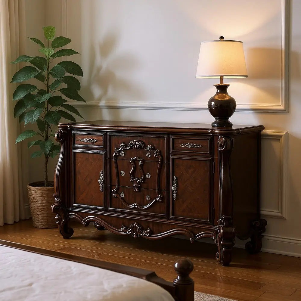 70" Cherry Oak Solid Wood Five Drawer Combo Dresser HomeRoots