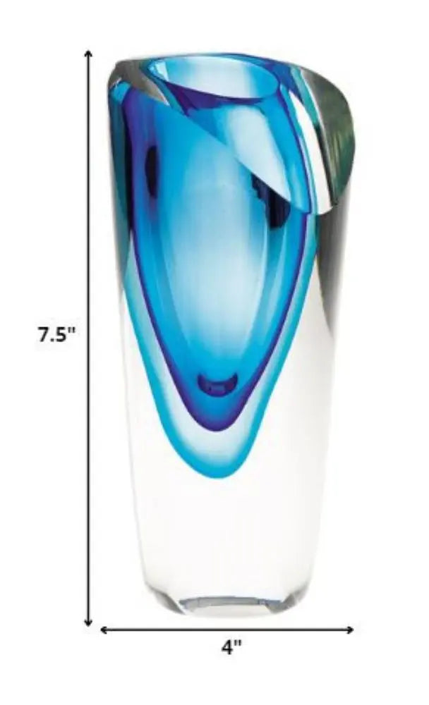 8" Clear and Blue Crystal Table Vase HomeRoots
