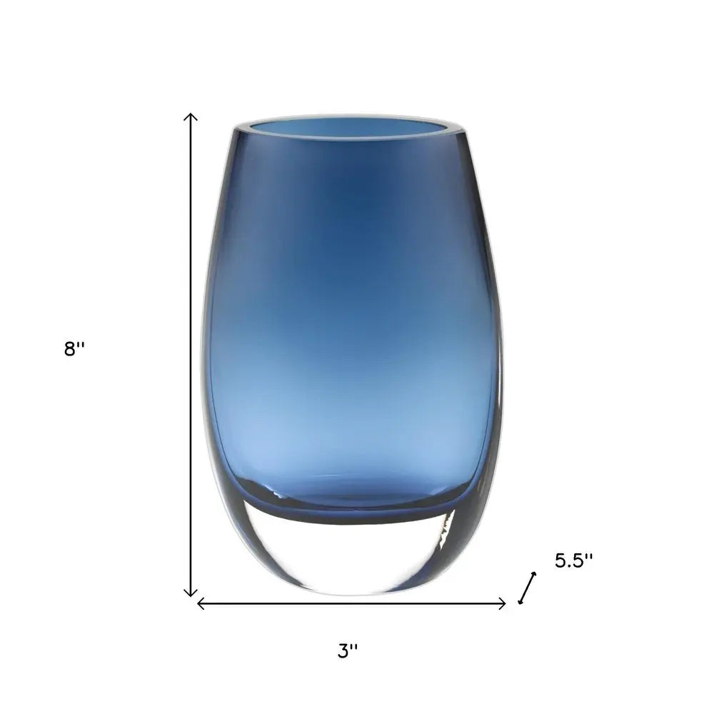 8" Midnight Blue And Clear Oval Lead Free Crystal Table Vase HomeRoots