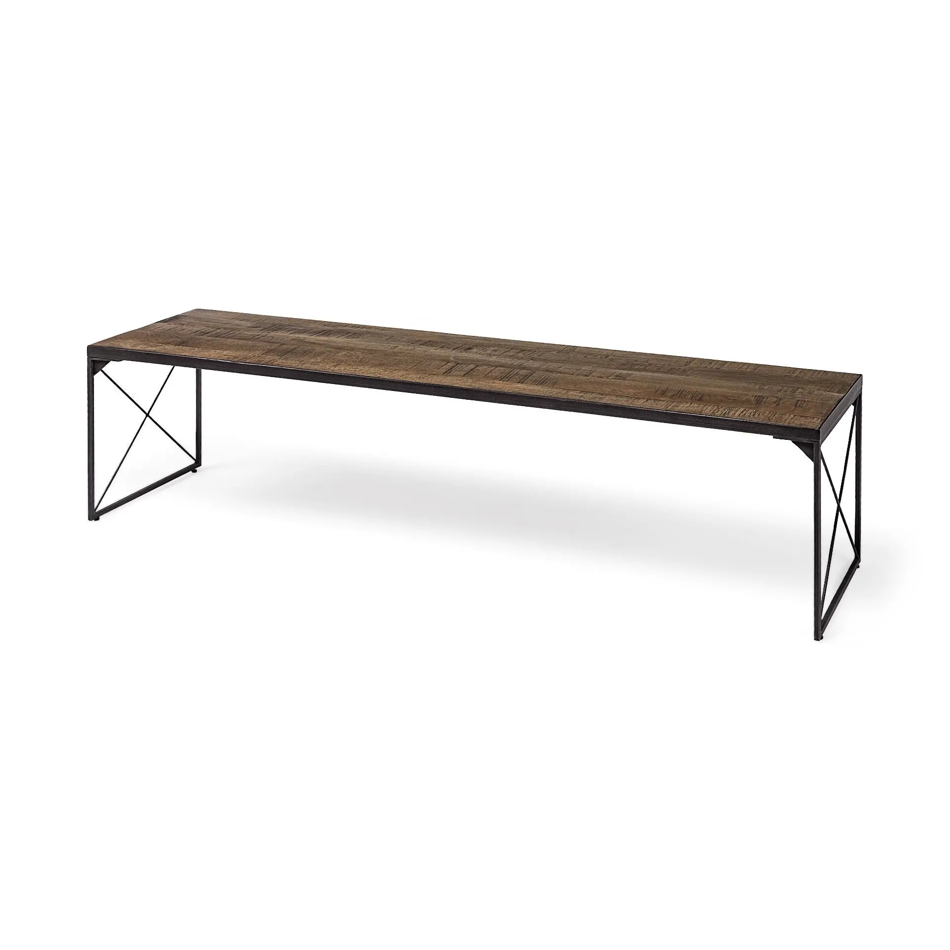 Rectangular Mango Woodmedium Brown Top And Black Iron Base Accent Bench HomeRoots