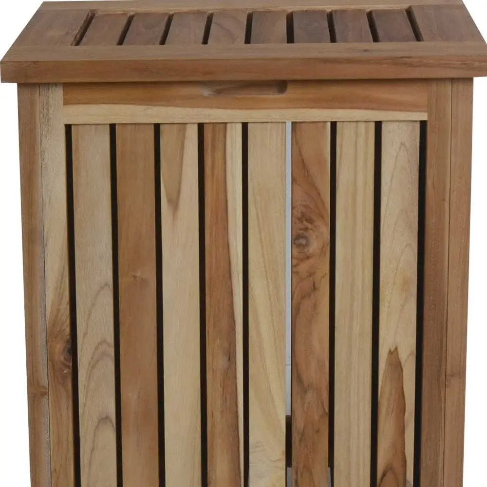 Compact Teak Laundy Storage With Removable Bag In Natural Finish HomeRoots