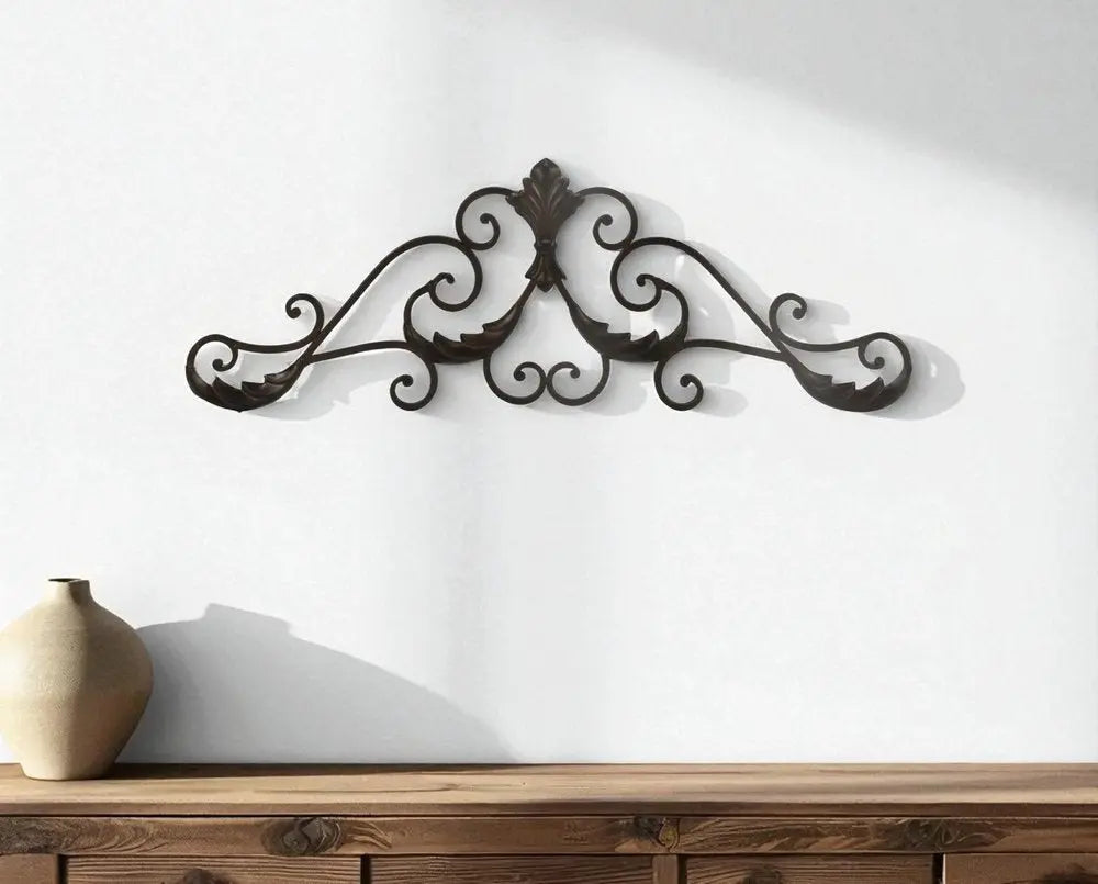 11" X 32" Brown Metal Rustic Scroll Hanging Dimensional Sculpture HomeRoots