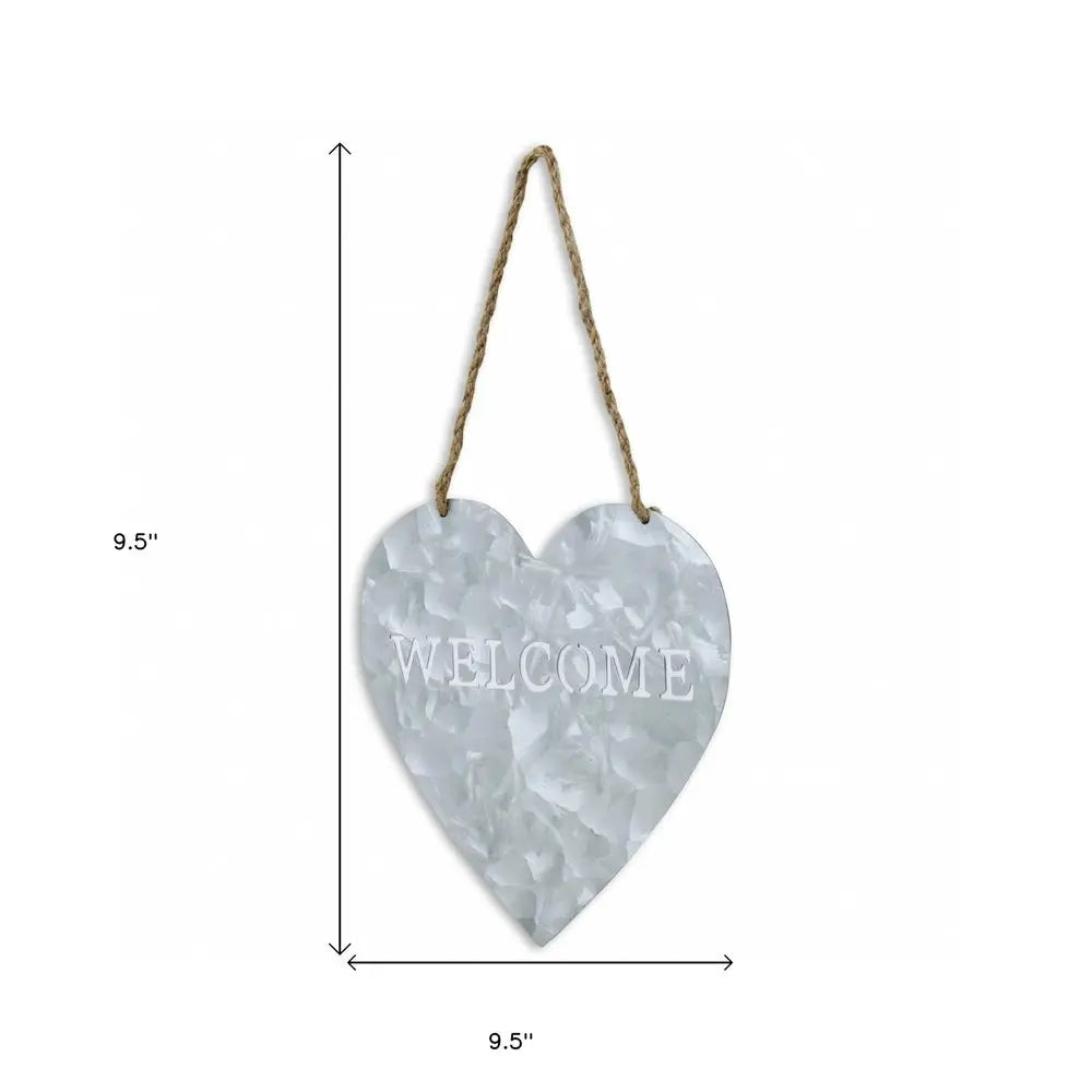 10" Gray Galvanized Metal Heart Shaped Welcome Wall Decor HomeRoots