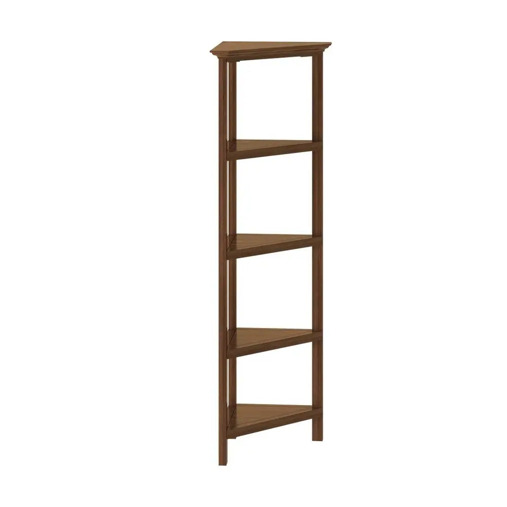 60" Walnut Solid Wood Four Tier Corner Bookcase HomeRoots