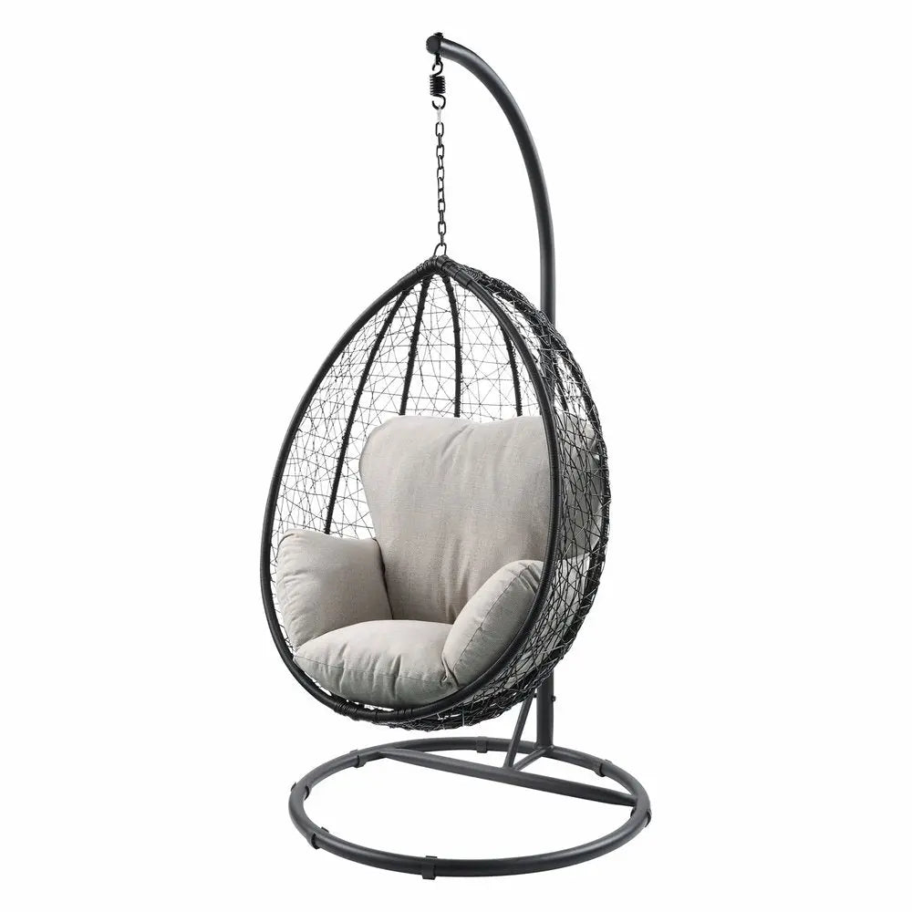 38" Black Metal Swing Chair With Beige Cushion - NOBLE HOME INTERIORS