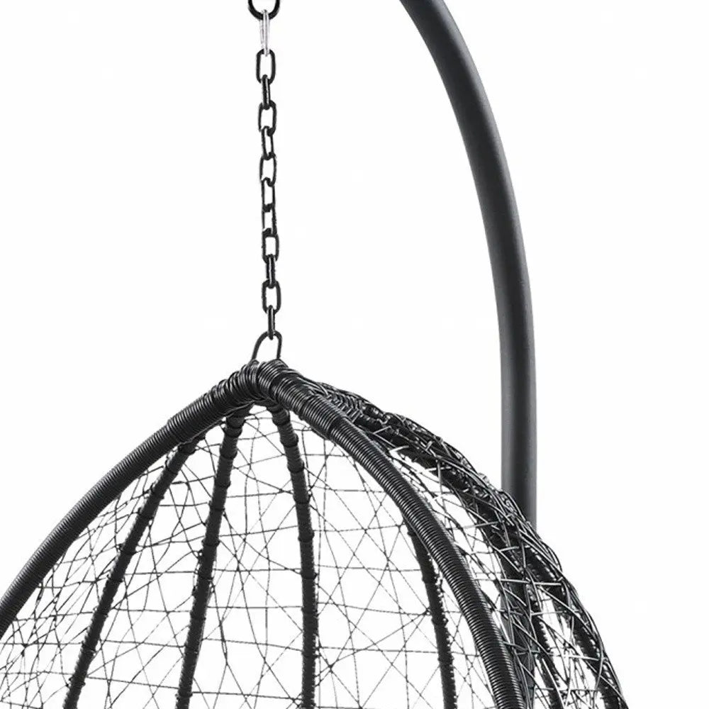 38" Black Metal Swing Chair With Beige Cushion - NOBLE HOME INTERIORS