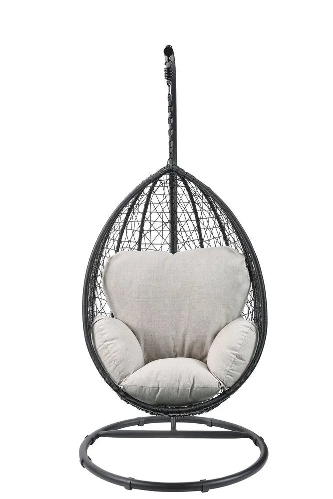 38" Black Metal Swing Chair With Beige Cushion - NOBLE HOME INTERIORS