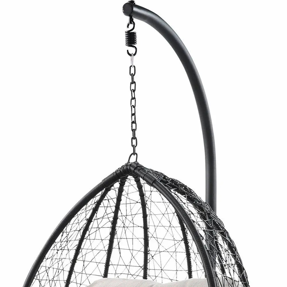 38" Black Metal Swing Chair With Beige Cushion - NOBLE HOME INTERIORS