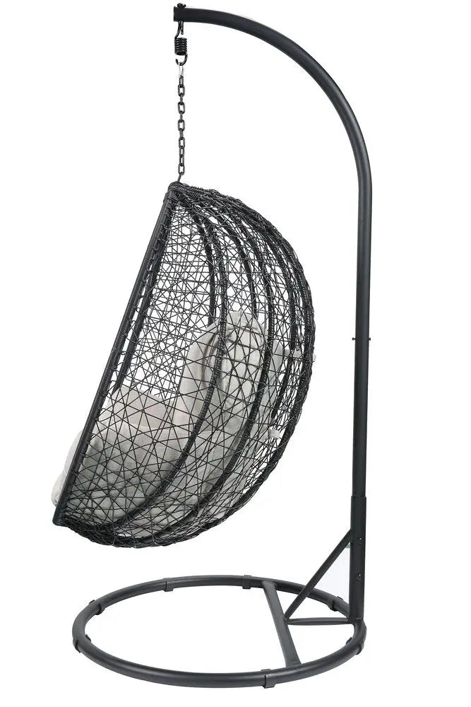 38" Black Metal Swing Chair With Beige Cushion - NOBLE HOME INTERIORS