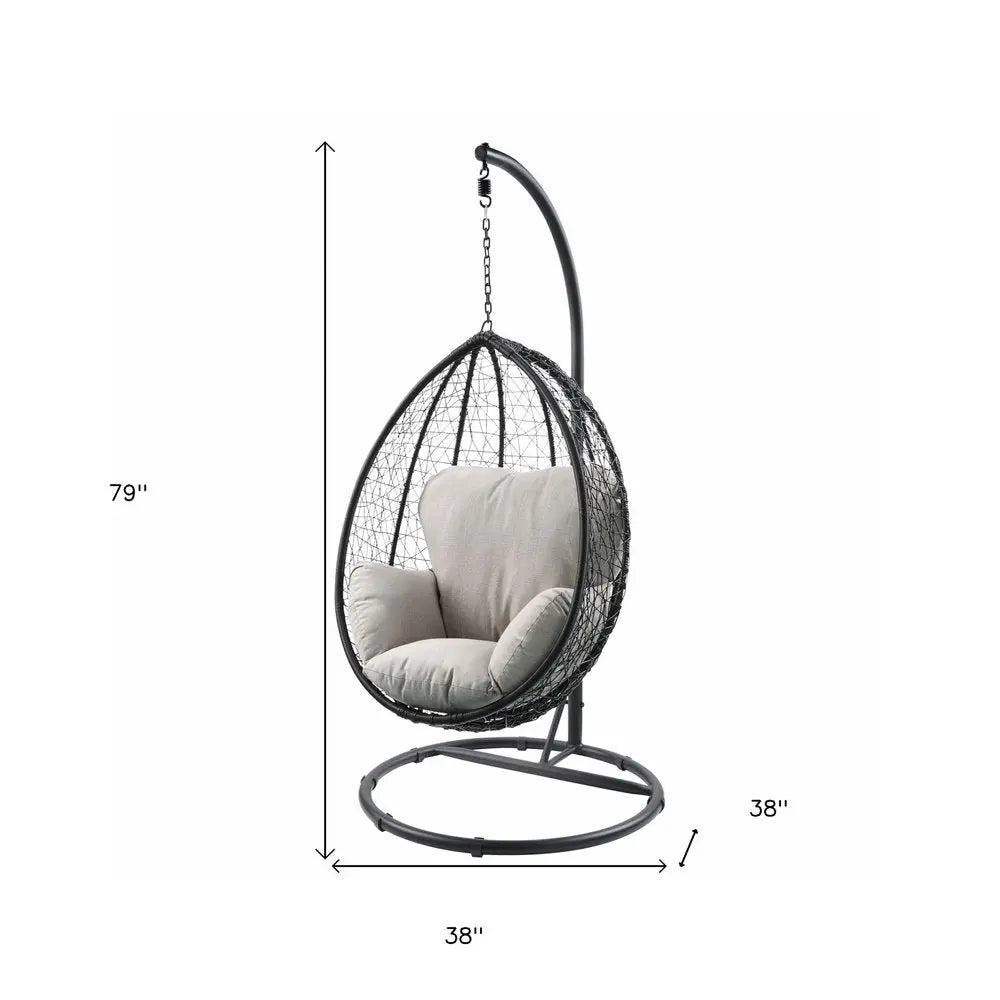 38" Black Metal Swing Chair With Beige Cushion - NOBLE HOME INTERIORS
