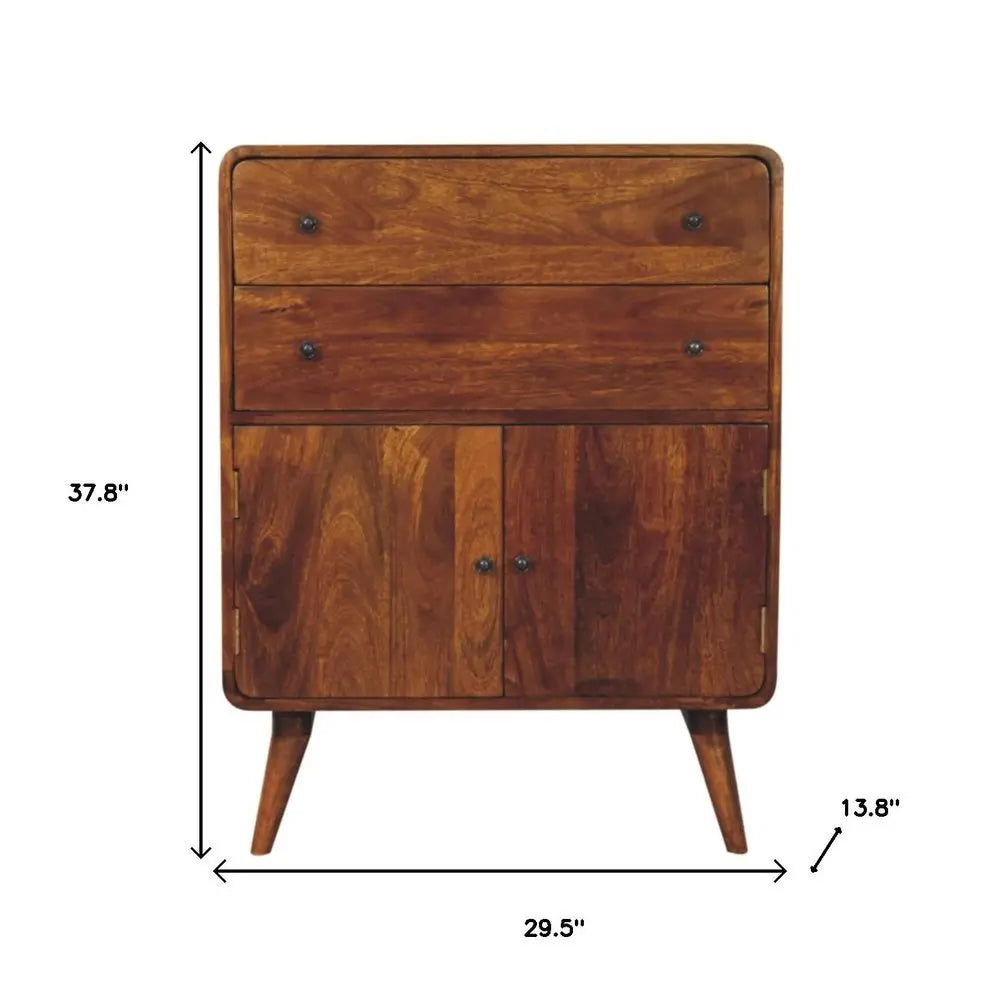 38" Chestnut Solid Wood Accent Cabinet With Two Doors And Two Drawers - NOVA HOME FURNITURE