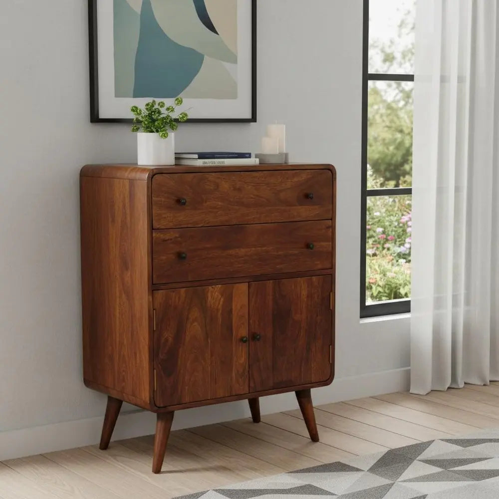 38" Chestnut Solid Wood Accent Cabinet With Two Doors And Two Drawers - NOVA HOME FURNITURE
