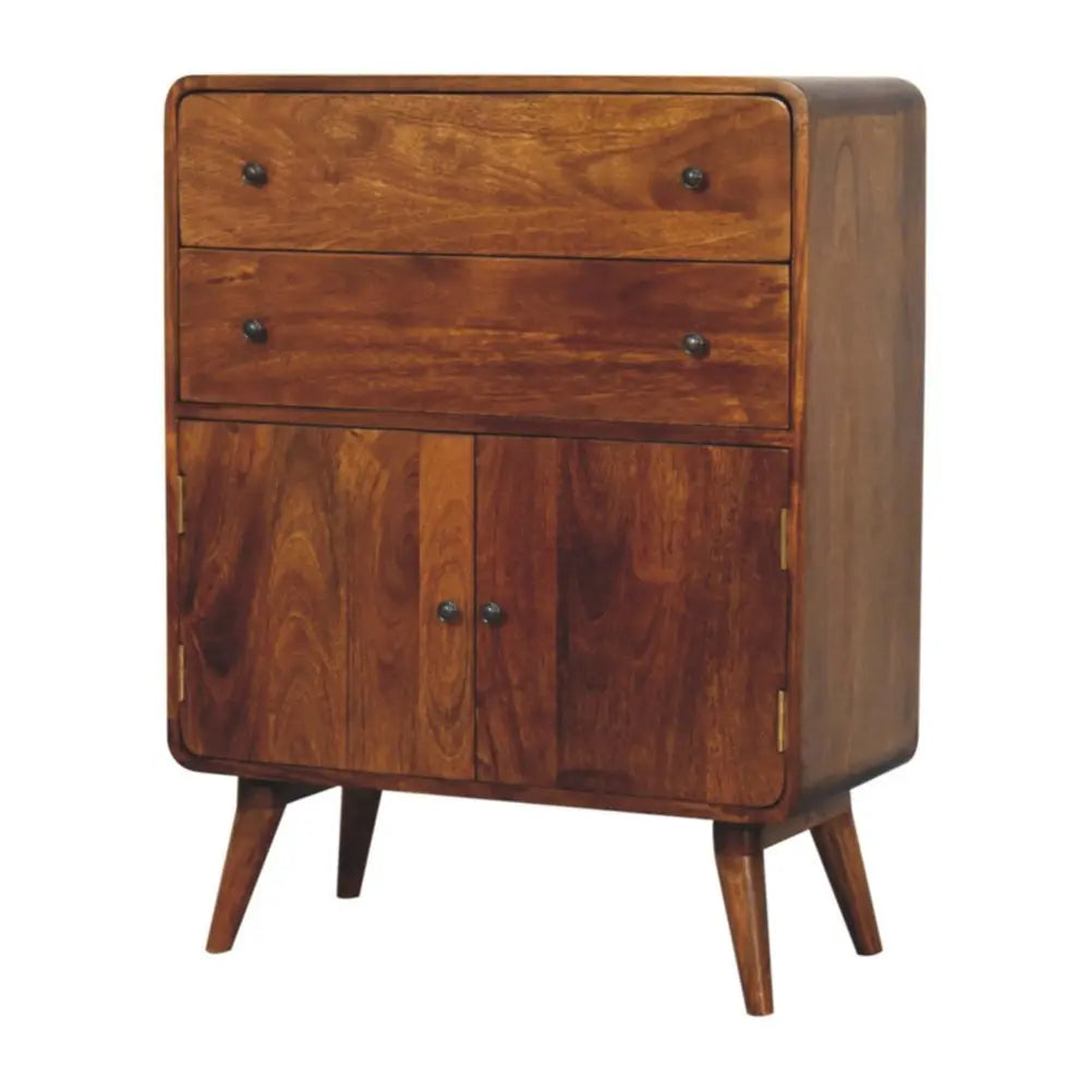 38" Chestnut Solid Wood Accent Cabinet With Two Doors And Two Drawers - NOVA HOME FURNITURE