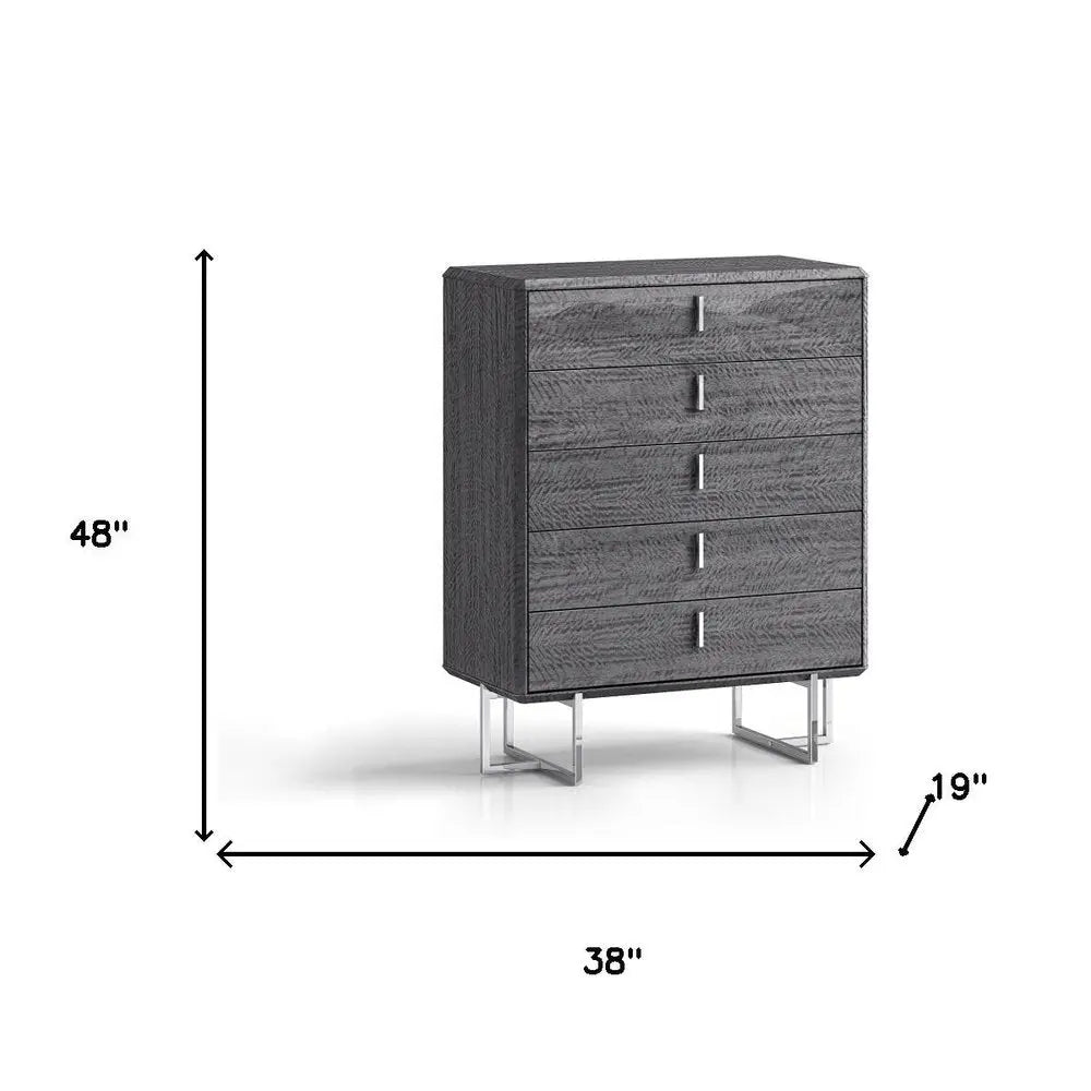 38" Gray Wood Five Drawer Gentlemens Chest - NOBLE HOME INTERIORS