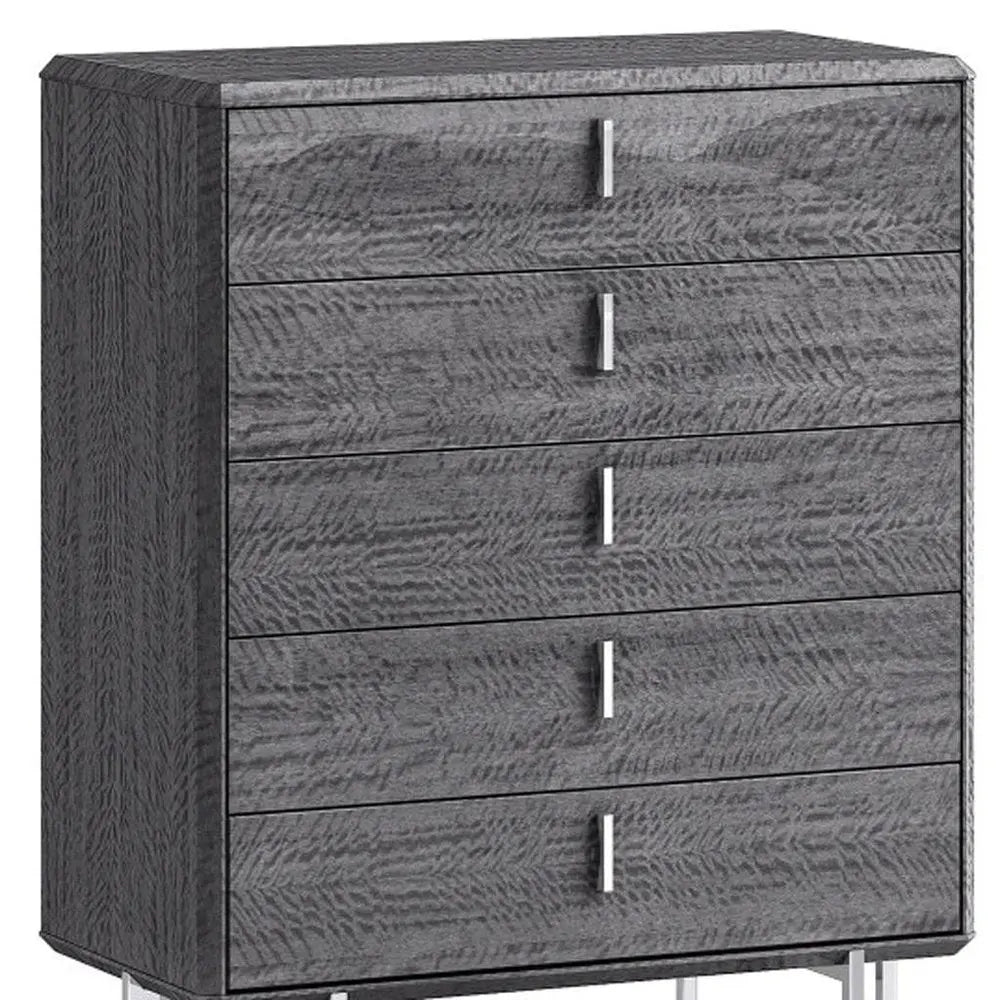 38" Gray Wood Five Drawer Gentlemens Chest - NOBLE HOME INTERIORS