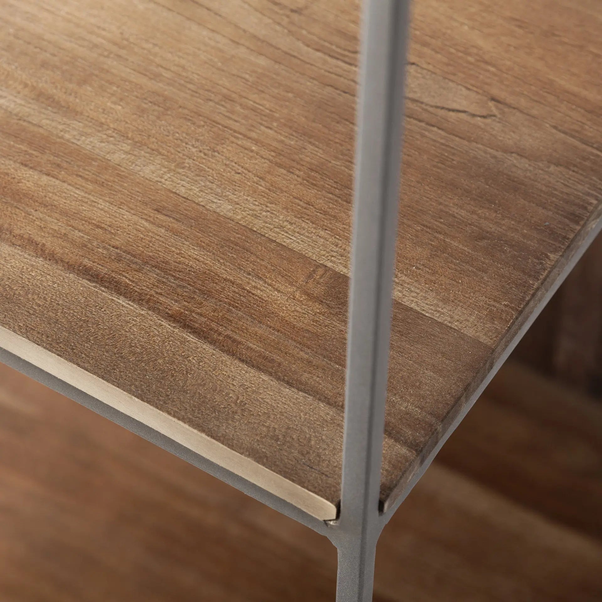 71" Brown And Silver Metal and Wood Four Tier Bookcase HomeRoots