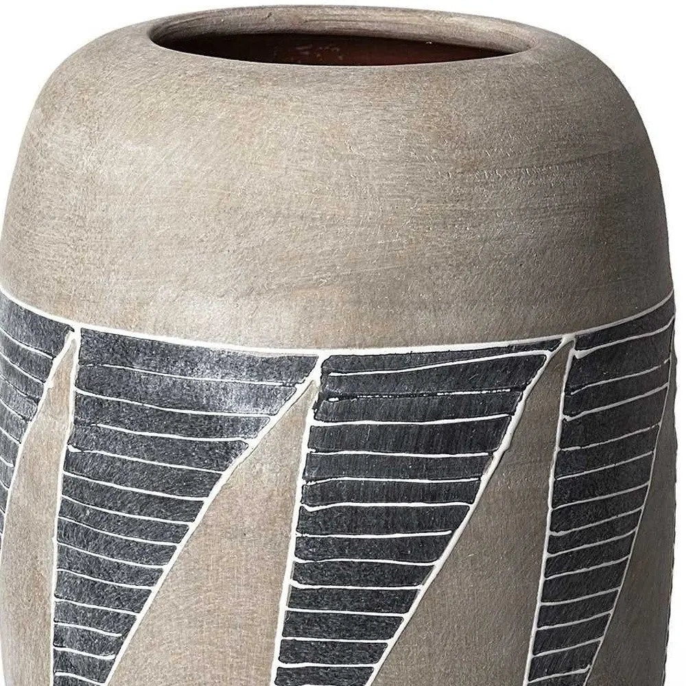 15" Brown And Gray Geometric Cylinder Ceramic Table Vase HomeRoots