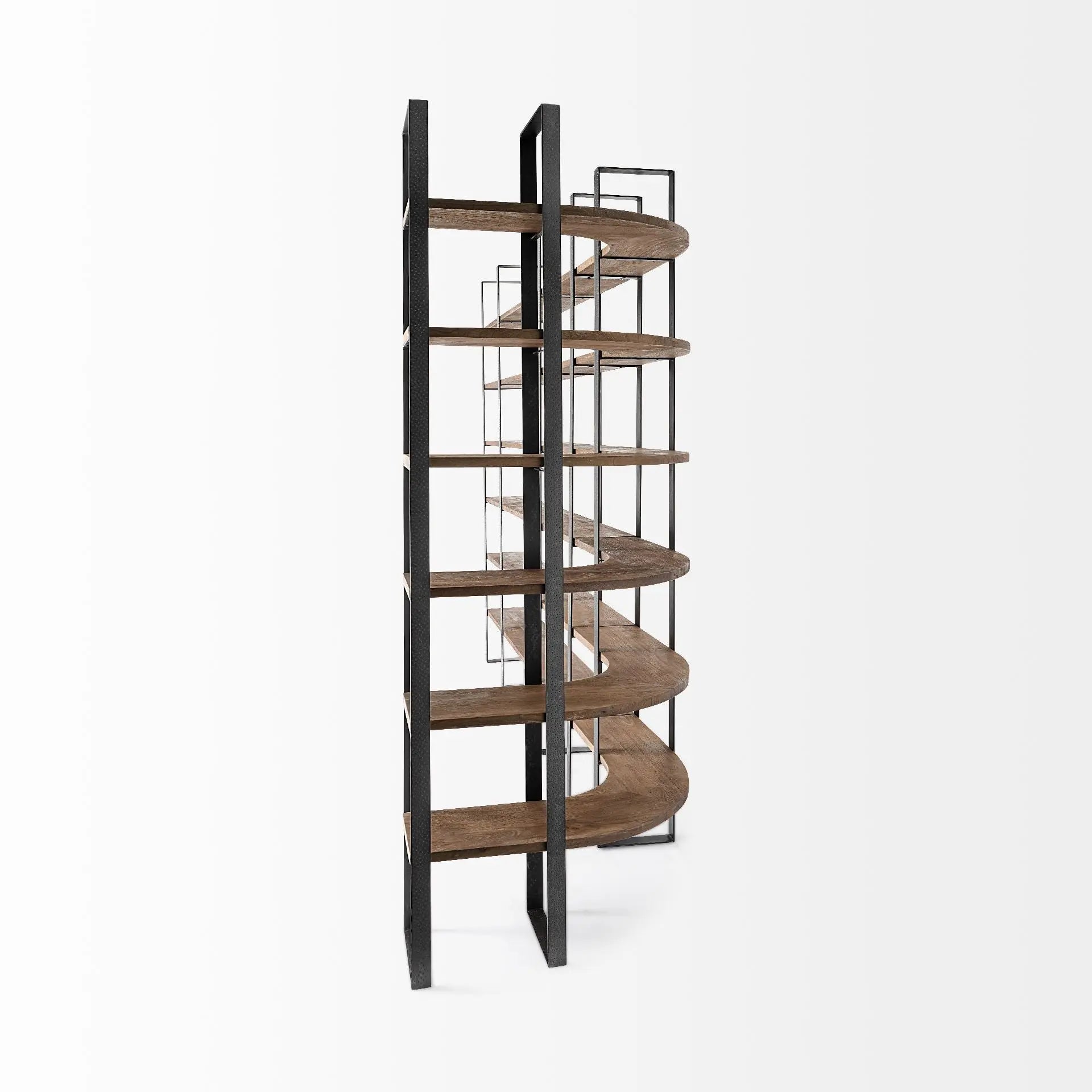 90" Black And Brown Iron and Wood Six Tier Bookcase HomeRoots