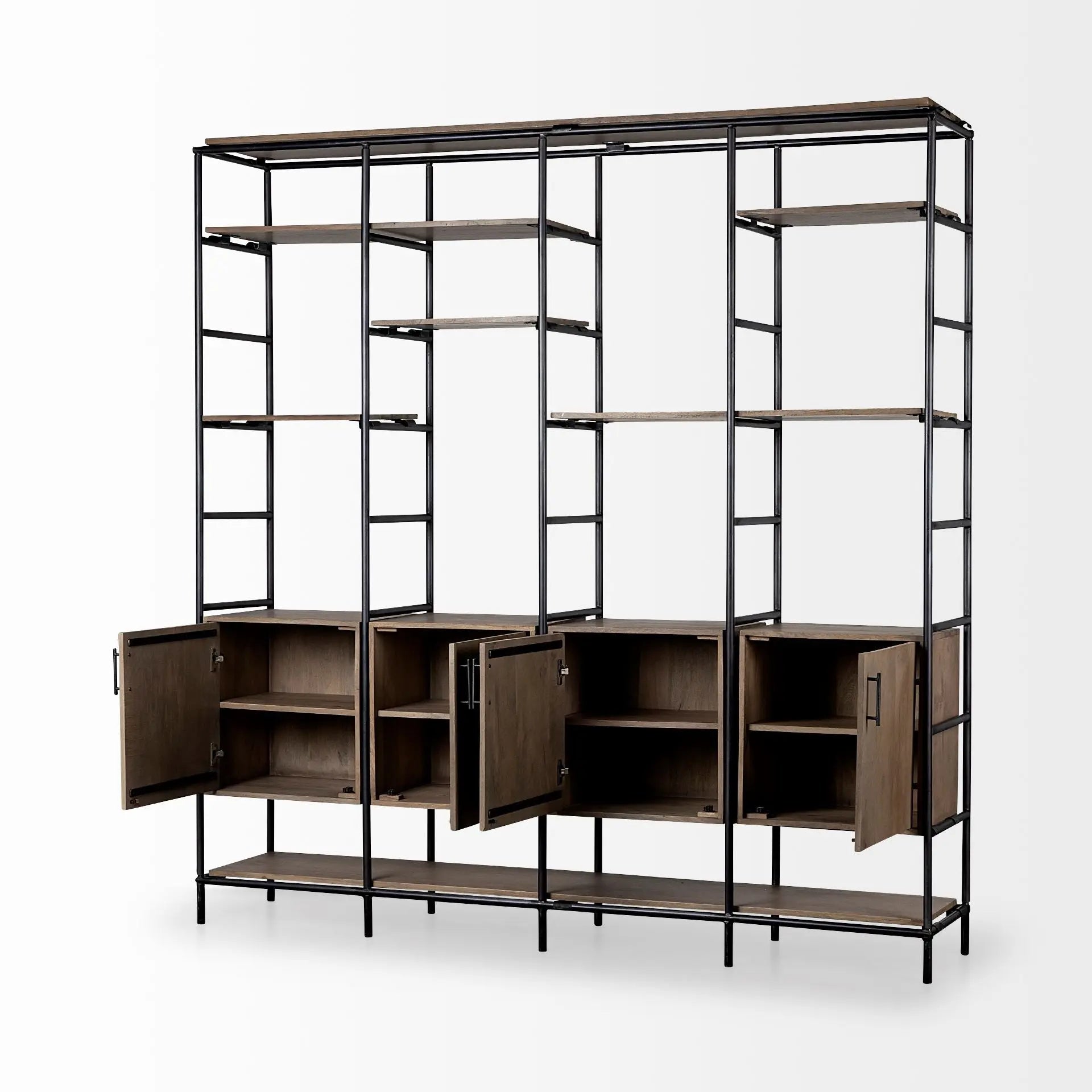90" Brown Metal and Wood Bookcase HomeRoots