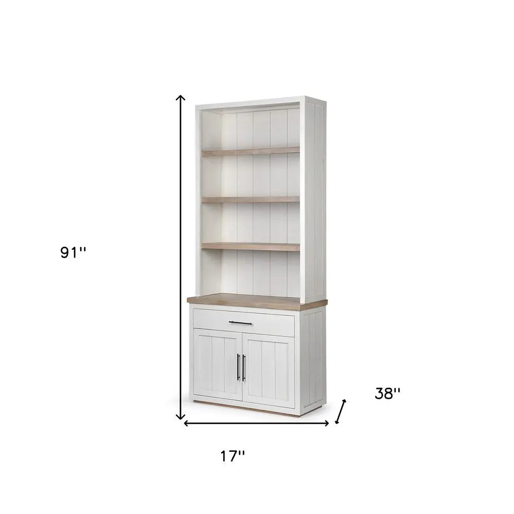 91" Brown And White Wood Three Tier Bookcase HomeRoots