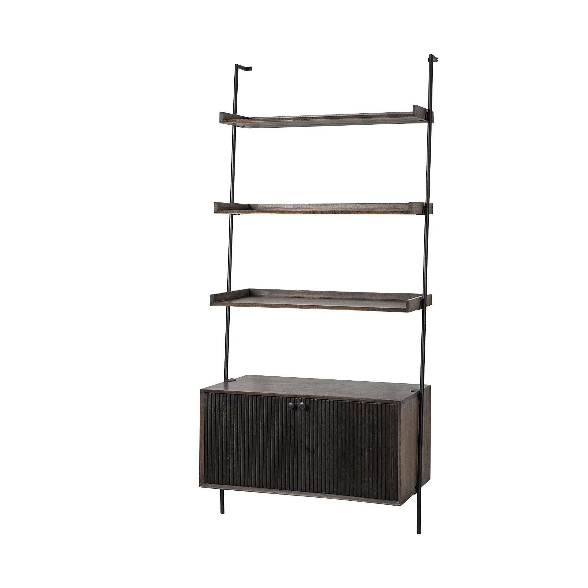 Dark Brown Metal and Wood Three Tier Ladder Bookcase HomeRoots