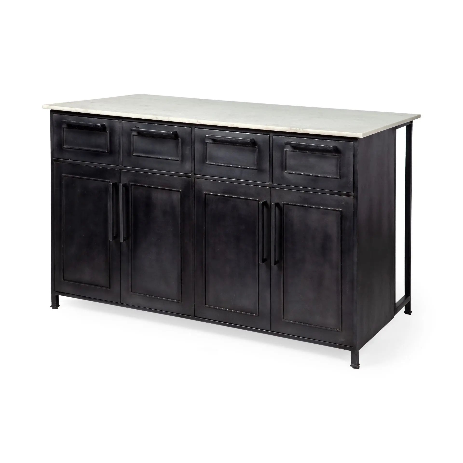 Solid Iron Black Body White Marble Top Kitchen Island With 4 Drawer HomeRoots