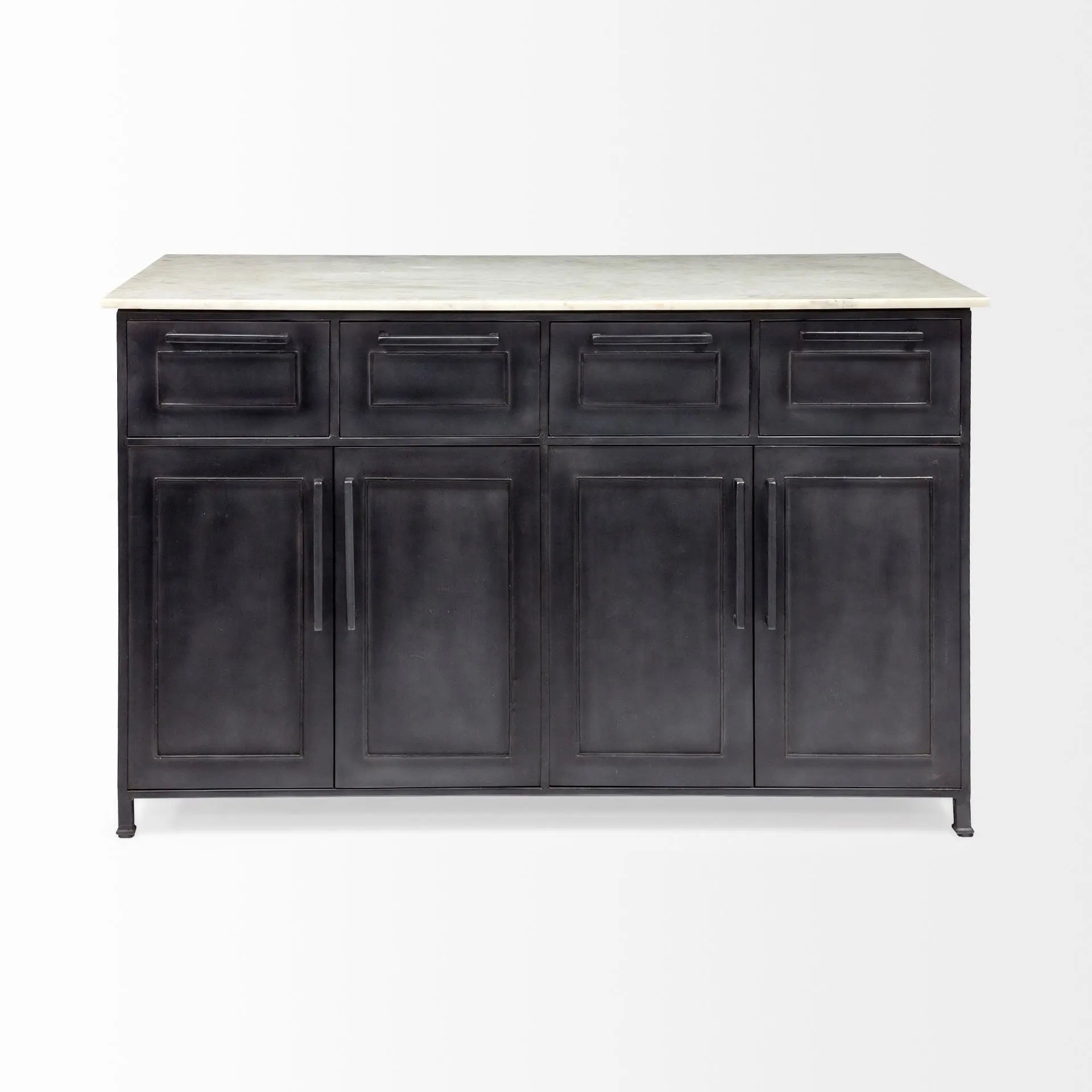 Solid Iron Black Body White Marble Top Kitchen Island With 4 Drawer HomeRoots