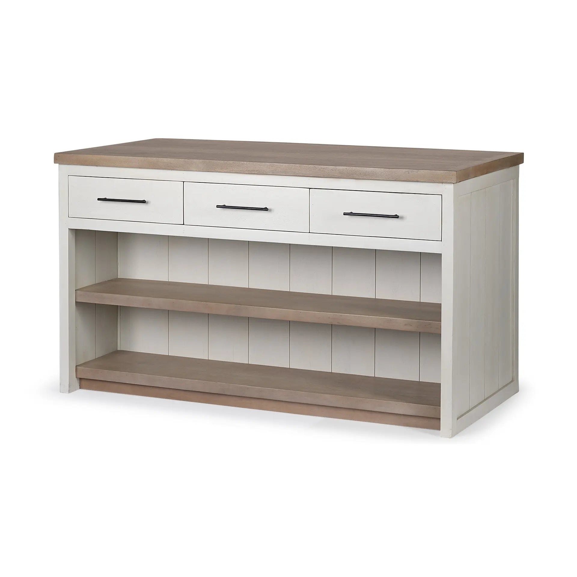 White And Brown Two Tone Wooden Kitchen Island With 3 Drawers HomeRoots