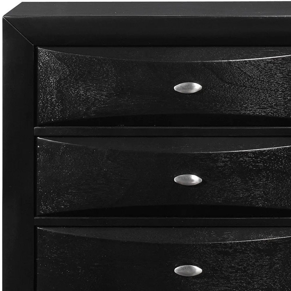 59" Black Solid Wood Mirrored Five Drawer Dresser HomeRoots