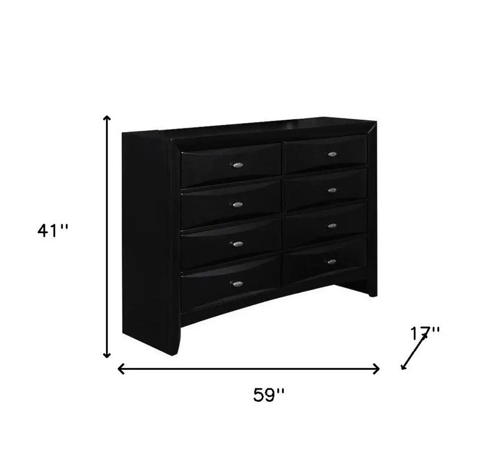 59" Black Solid Wood Mirrored Five Drawer Dresser HomeRoots