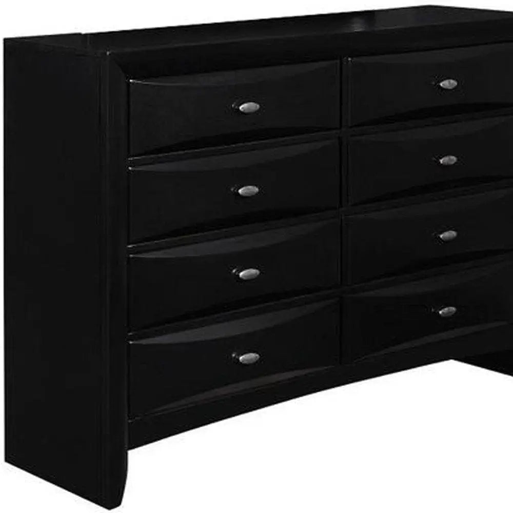 59" Black Solid Wood Mirrored Five Drawer Dresser HomeRoots