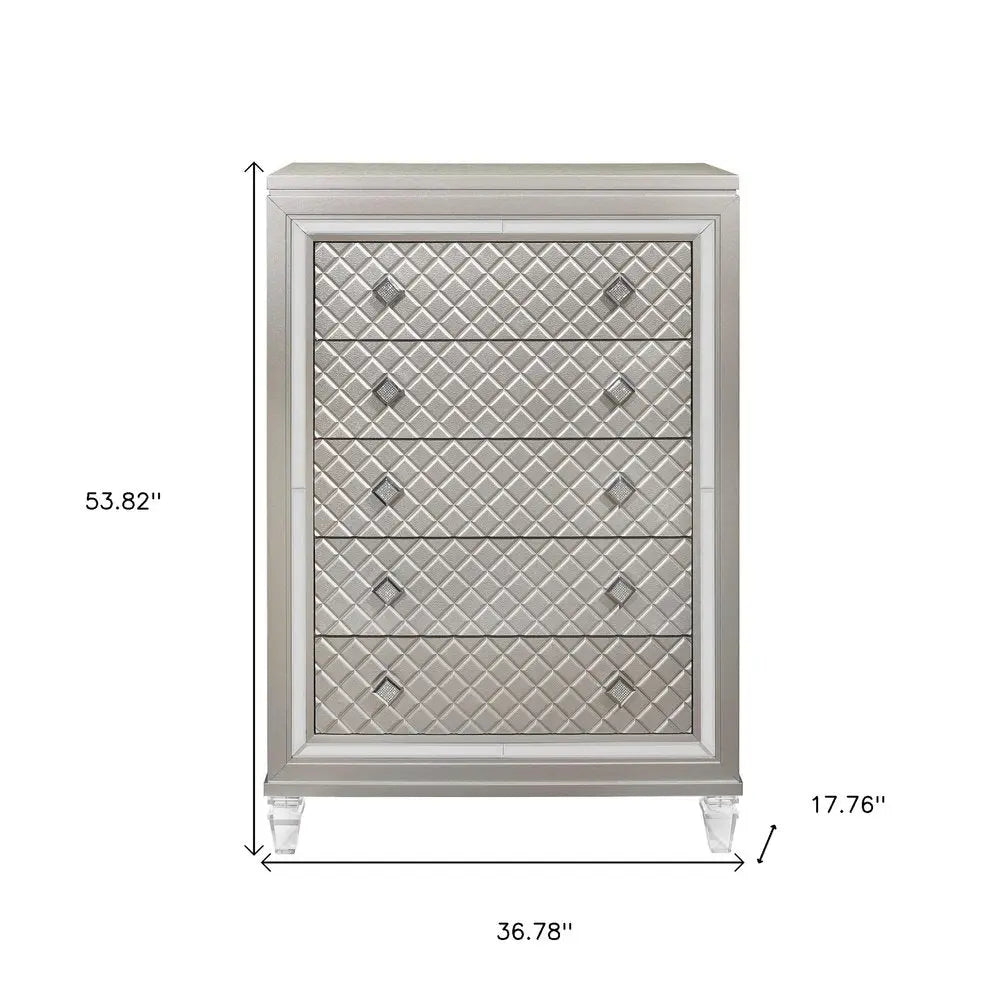 Champagne Toned Chest With Tapered Acrylic Legs And 5 Drawers HomeRoots