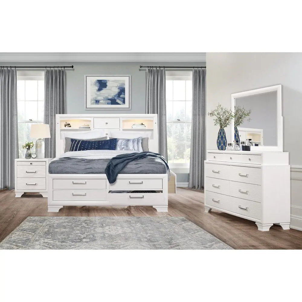 59" White Solid Wood Mirrored Nine Drawer HomeRoots