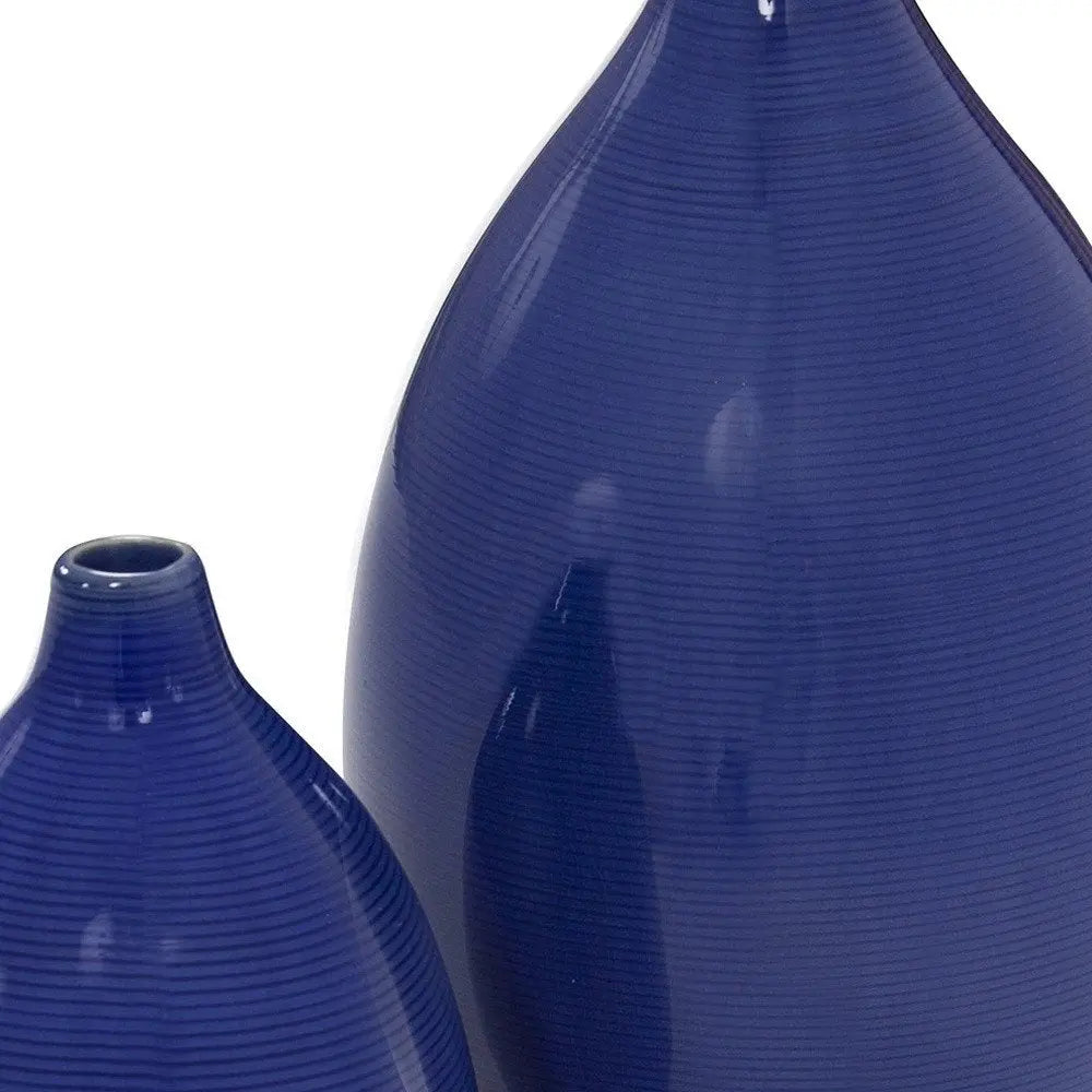 Set of Two Cobalt Ceramic Round Table Vases HomeRoots