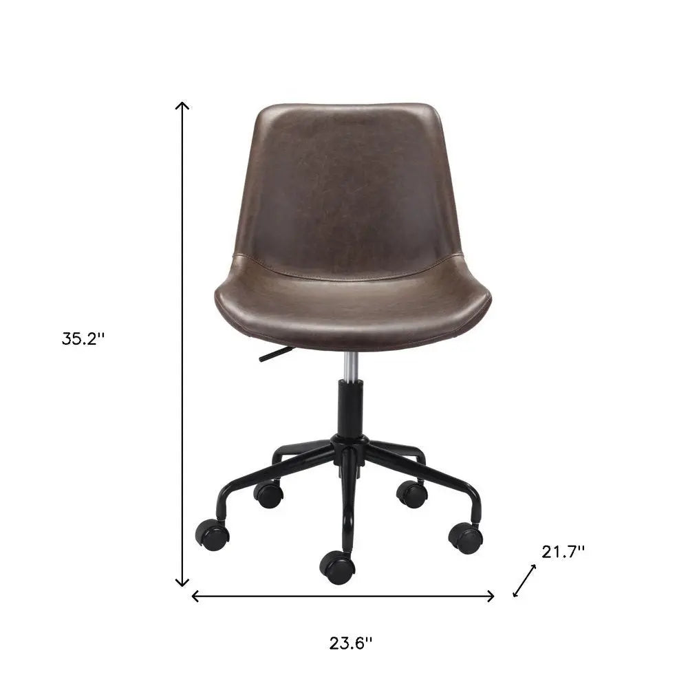 Brown and Black Adjustable Swivel Faux Leather Rolling Office Chair HomeRoots