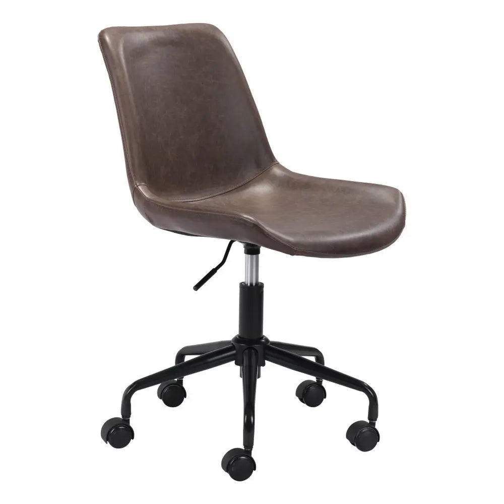 Brown and Black Adjustable Swivel Faux Leather Rolling Office Chair HomeRoots
