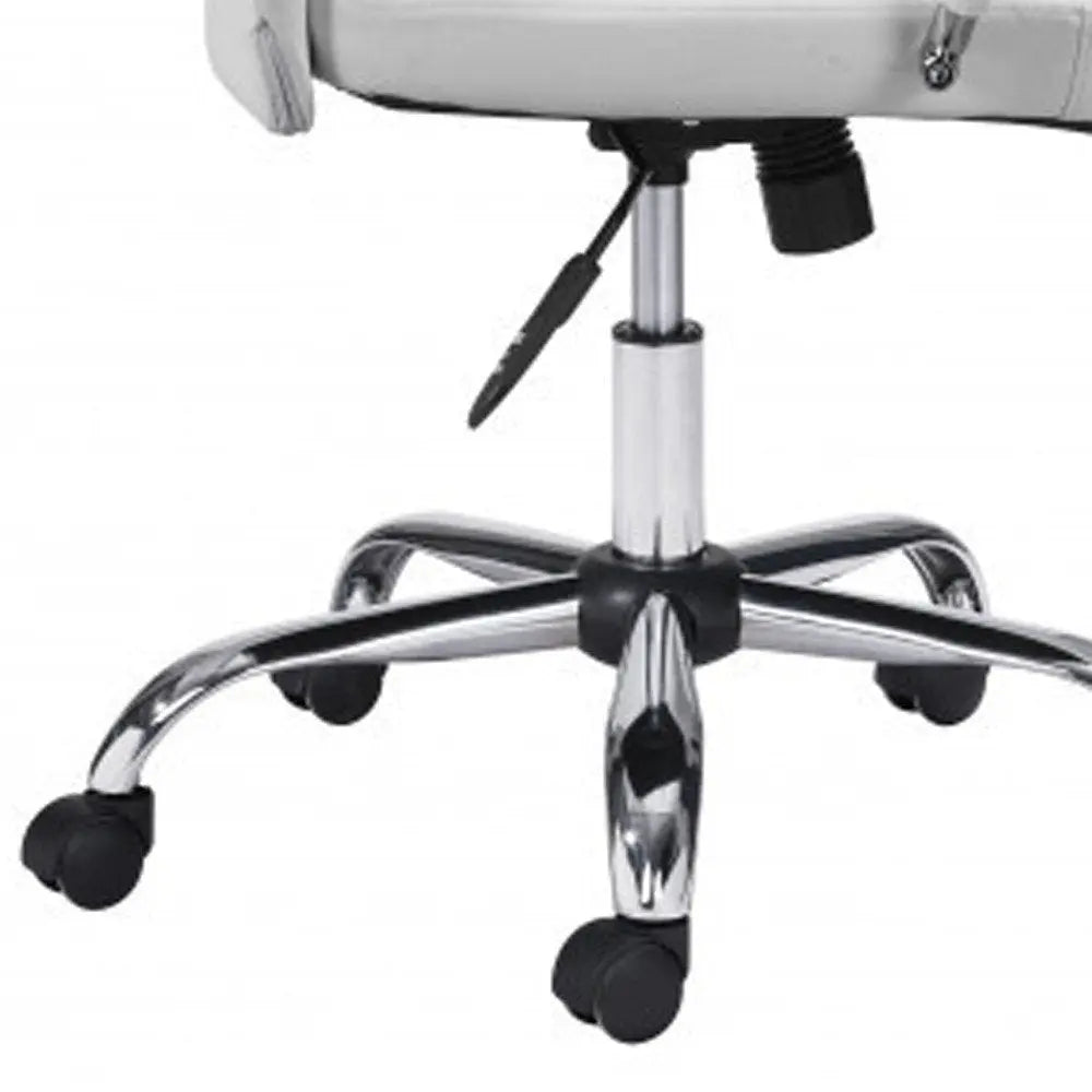 White and Silver Adjustable Swivel Faux Leather Rolling Conference Office Chair HomeRoots
