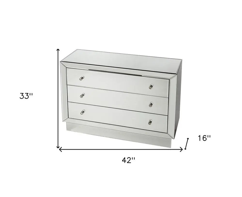 42" Clear Glass Three Drawer Dresser HomeRoots