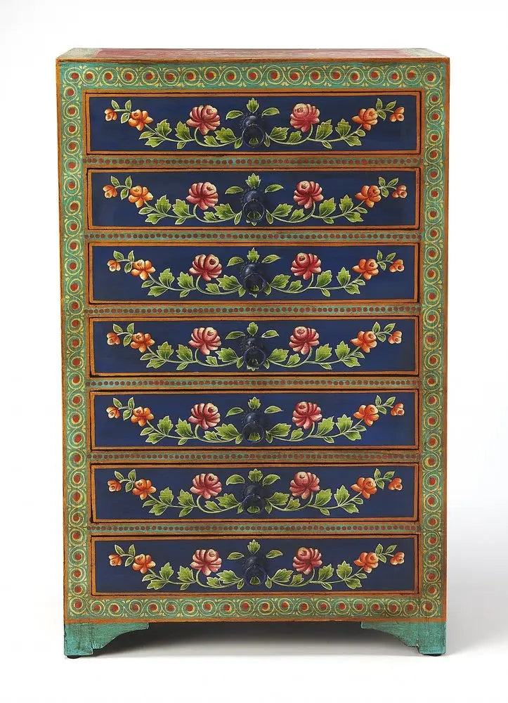 21" Blue and Green Solid Wood Seven Drawer Standard Chest HomeRoots