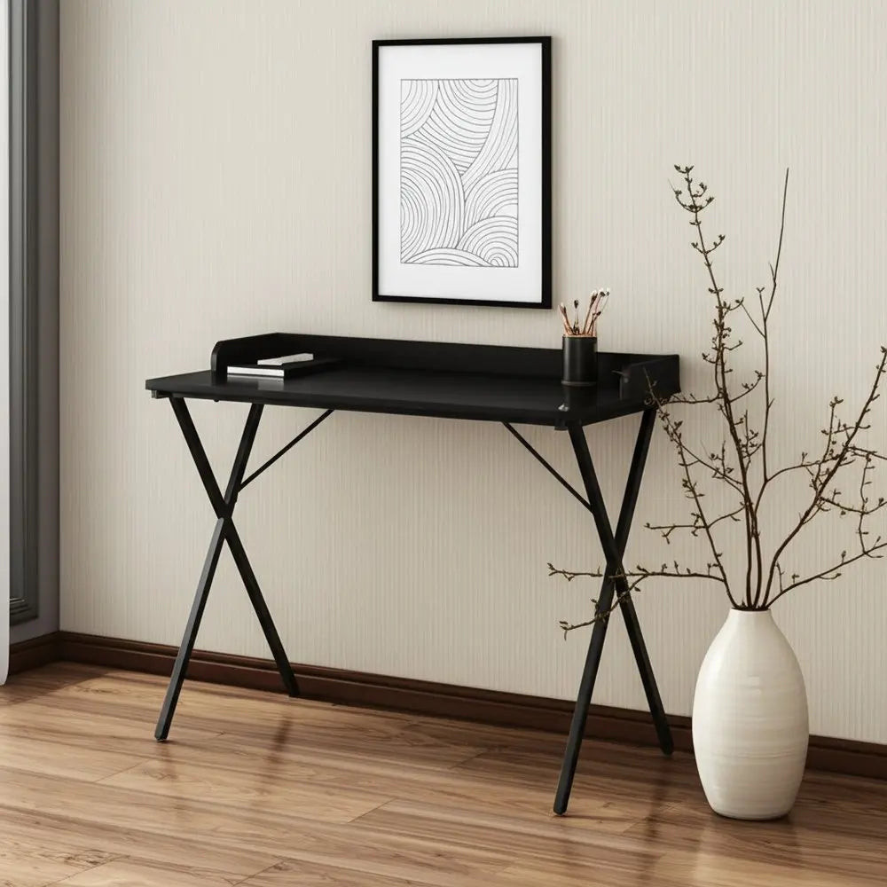 39" Black Wood and Metal X - Shape Computer Desk - NOBLE HOME INTERIORS