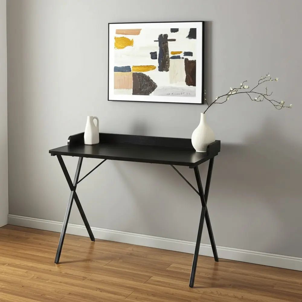 39" Black Wood and Metal X - Shape Computer Desk - NOBLE HOME INTERIORS