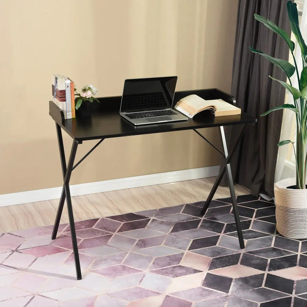 39" Black Wood and Metal X - Shape Computer Desk - NOBLE HOME INTERIORS