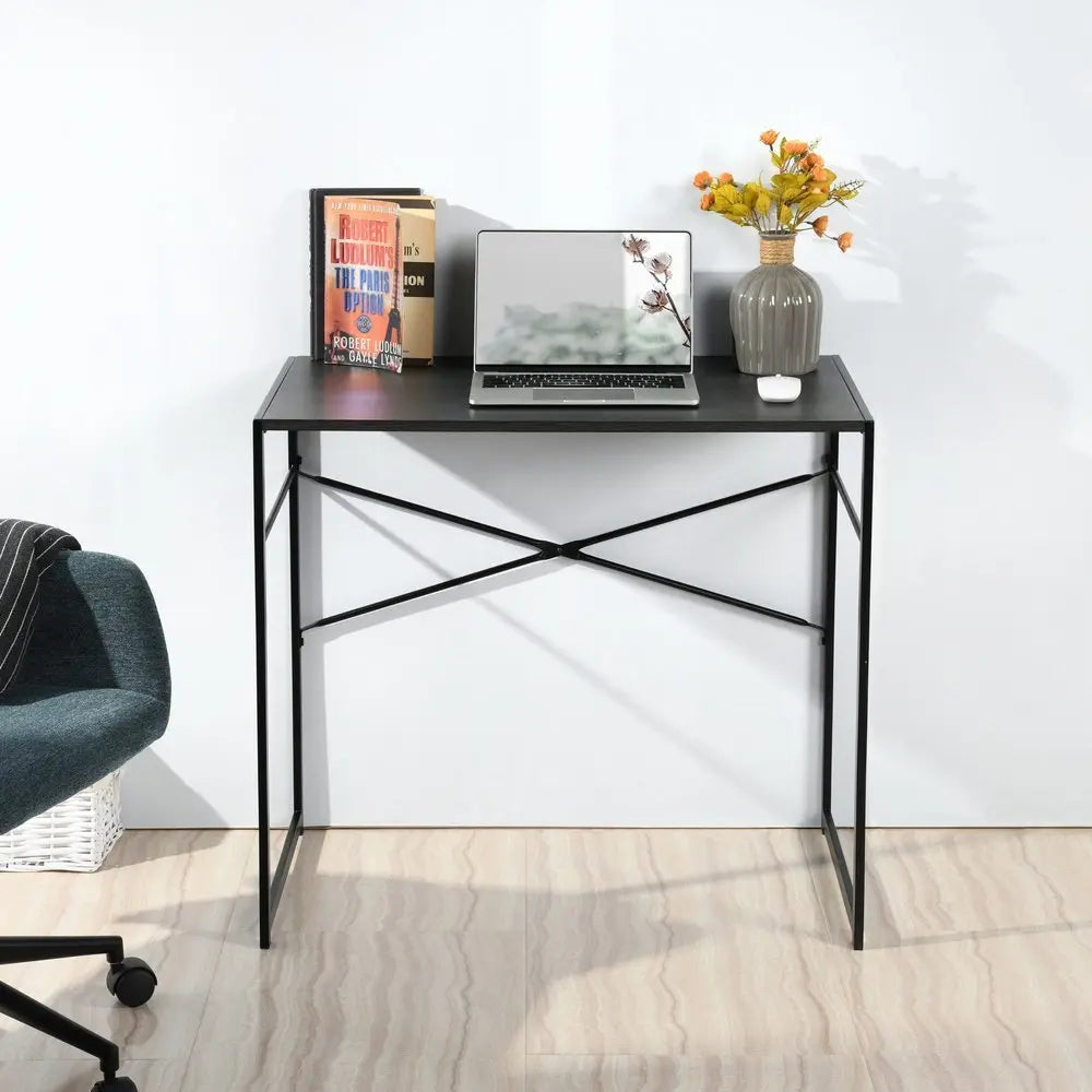 39" Brown and Black Wood and Metal H - Shape Computer Desk - NOBLE HOME INTERIORS